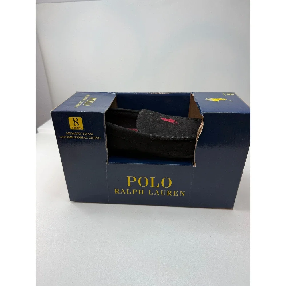 Polo Ralph Lauren Mens Declan Plaid Moccasin Slippers Black Red Size 8 NEW